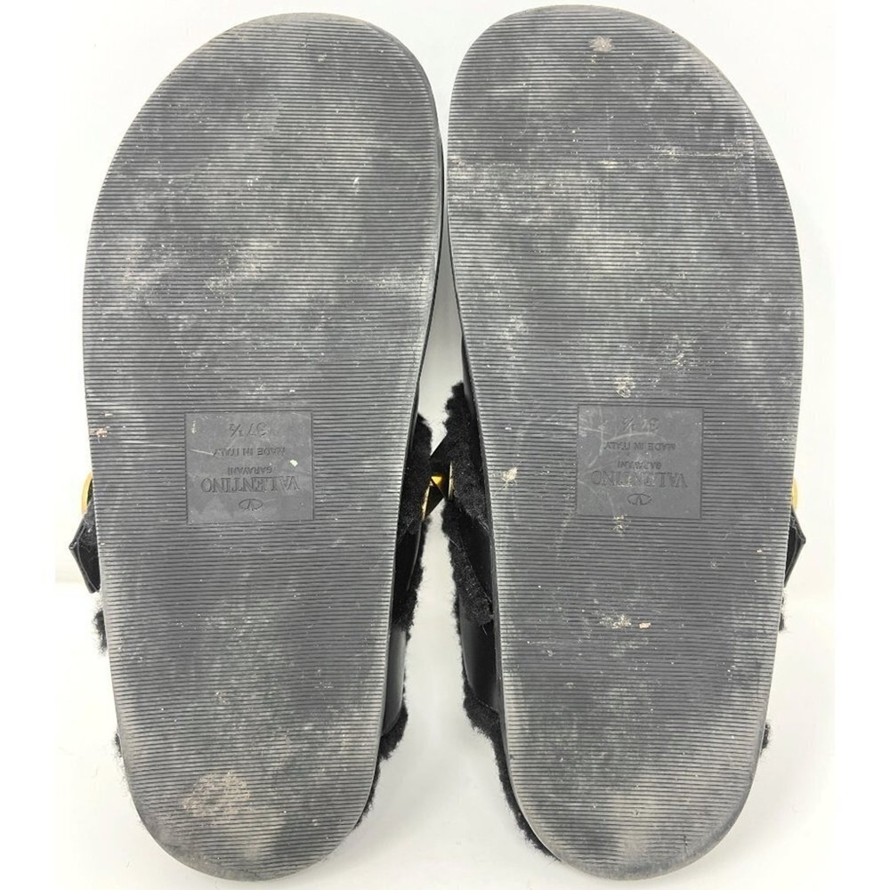 Valentino Roman Stud Mules Black Leather Shearling Flats 37.5 - Picture 9 of 10